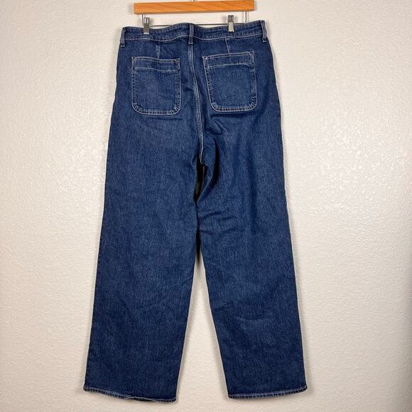 Free Assembly Womens‎ Size 16 Blue Denim High Rise Wide Leg Sailor Boho Jeans - Picture 2 of 6